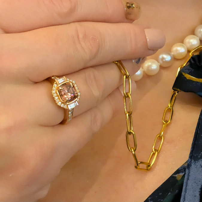 Baguette Accented Halo Zircon Ring