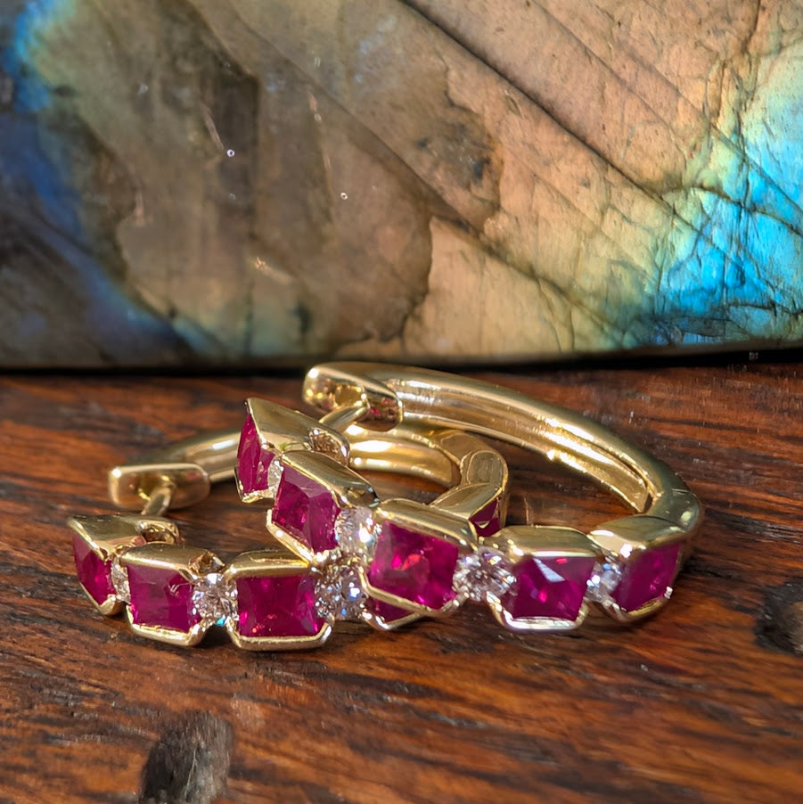 Ruby Diamond Huggie Earrings