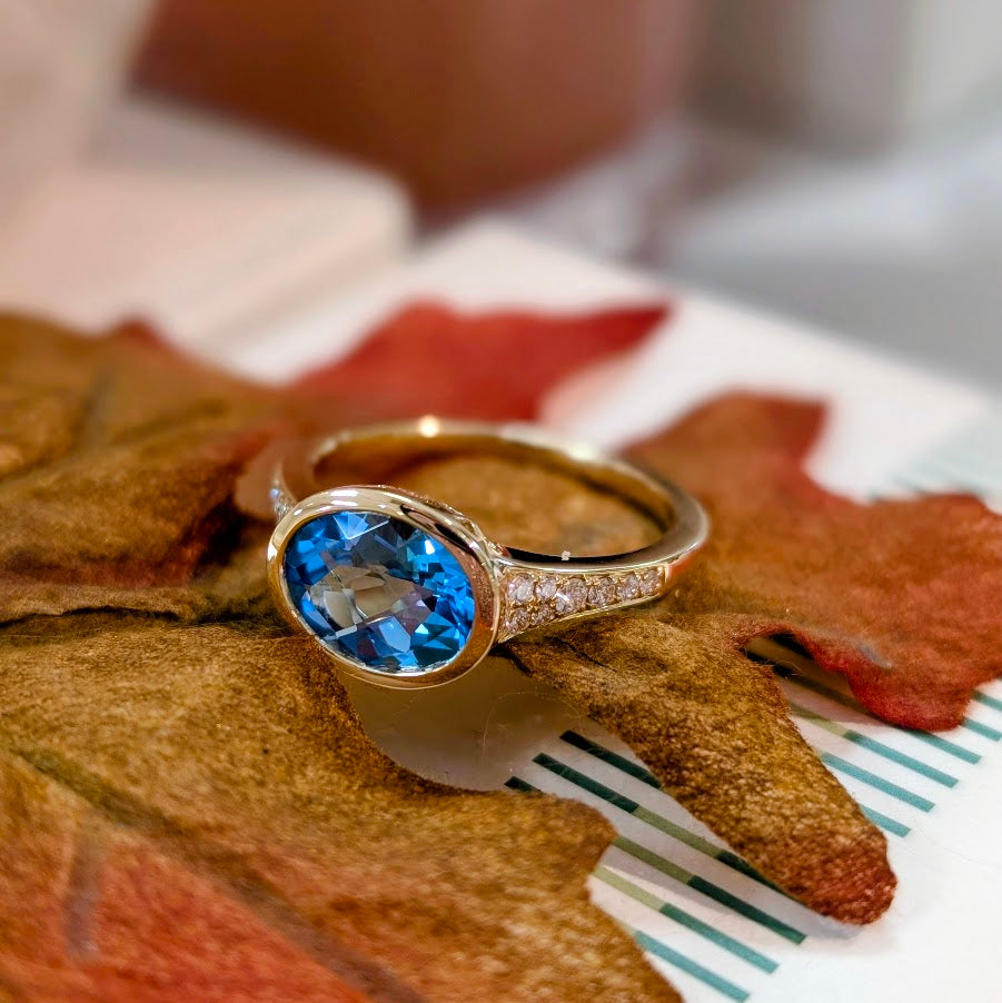 Blue Topaz Bezel Pavé Ring