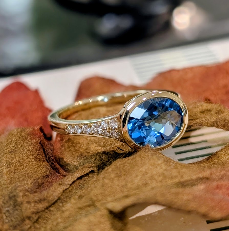 Blue Topaz Bezel Pavé Ring