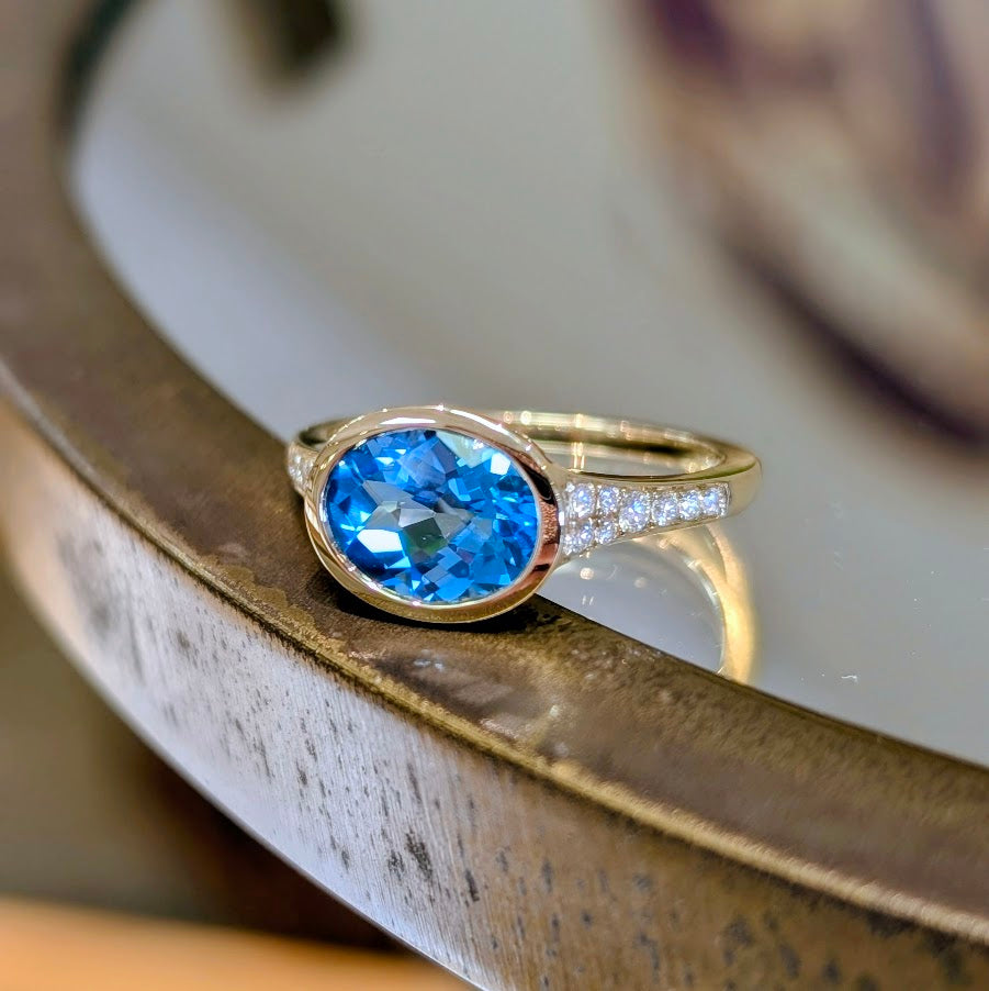 Blue Topaz Bezel Pavé Ring