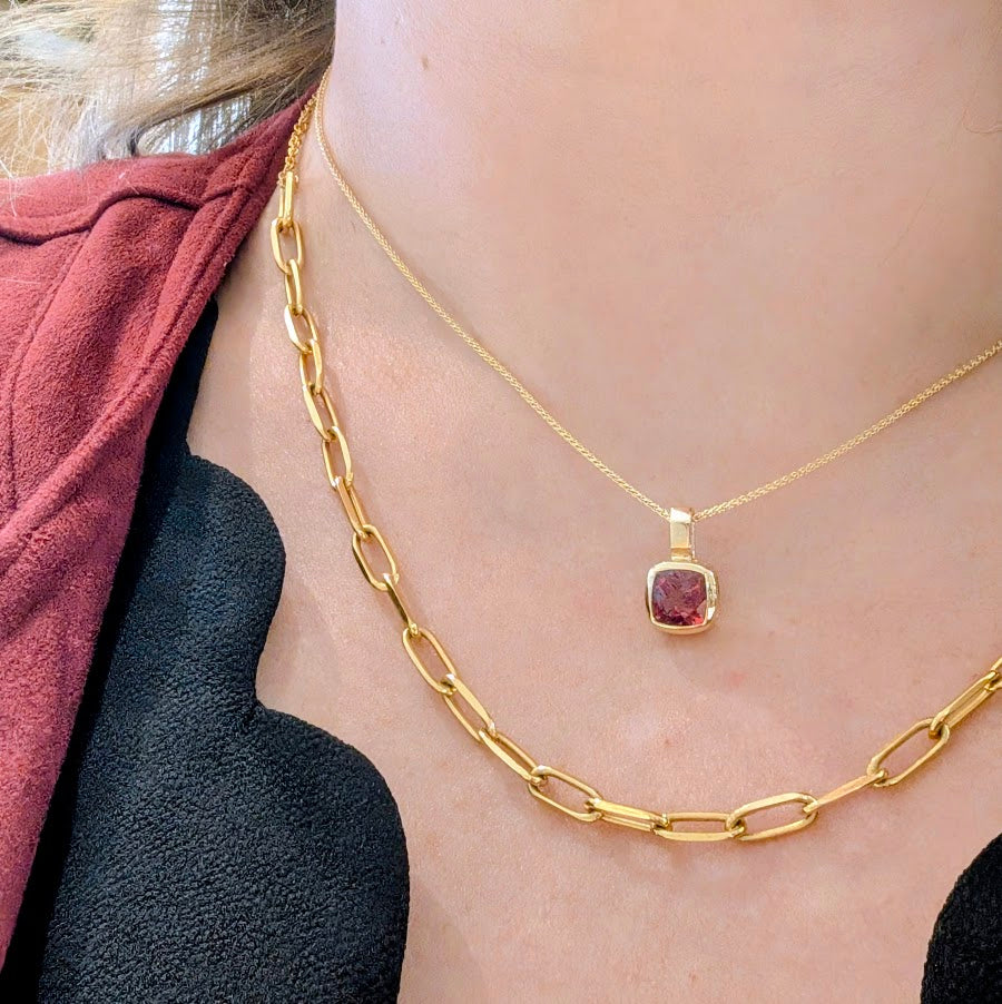 Rhodolite Checkerboard Bezel Pendant