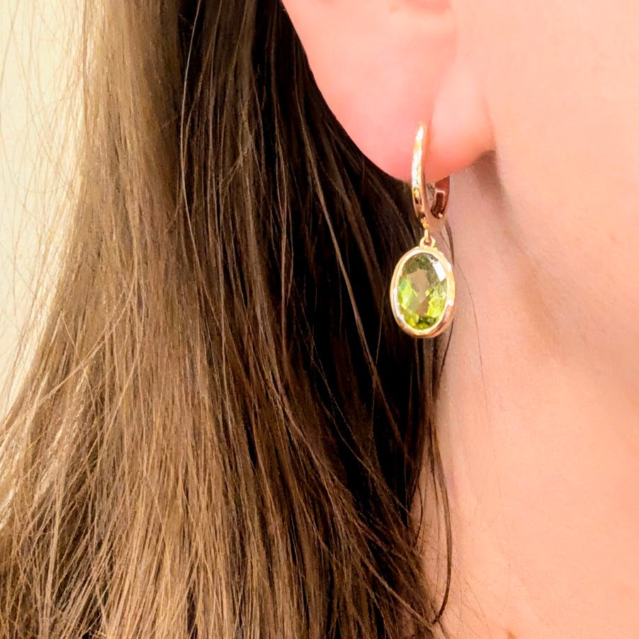 Peridot Oval Checkerboard Drop Earrings
