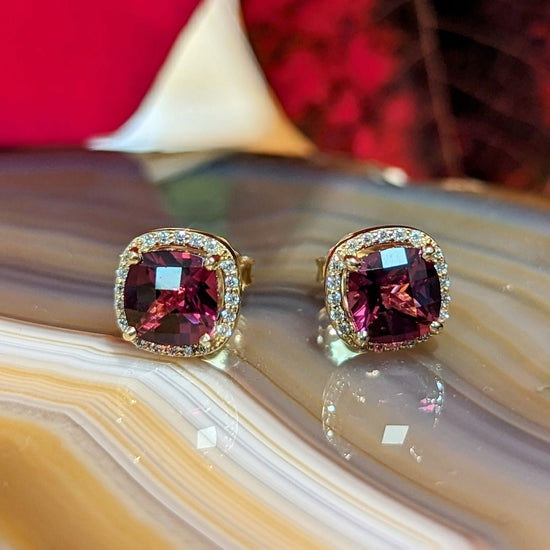 Rhodolite Halo Studs