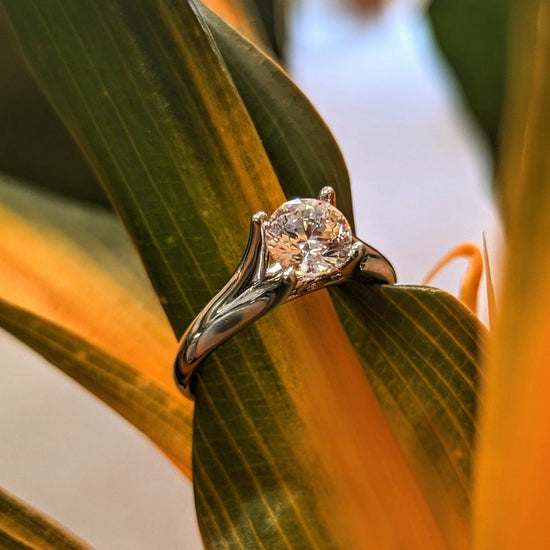 Photo of "Annabelle" Engagement Ring Mounting in a decorative scene, designed by , available at Plumb Gold & Plumb Silver
