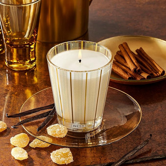 Photo of Crystallized Ginger & Vanilla Bean in a decorative scene, designed by , available at Plumb Gold & Plumb Silver