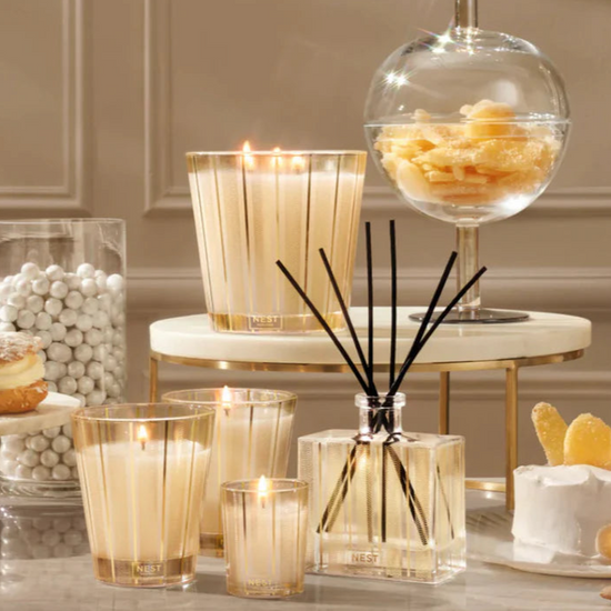 Photo of Crystallized Ginger & Vanilla Bean in a decorative scene, designed by , available at Plumb Gold & Plumb Silver