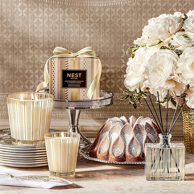 Photo of Crystallized Ginger & Vanilla Bean in a decorative scene, designed by , available at Plumb Gold & Plumb Silver