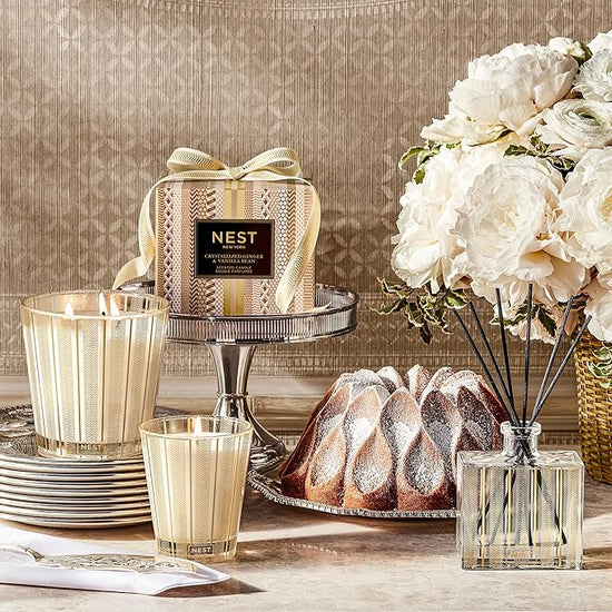 Photo of Crystallized Ginger & Vanilla Bean in a decorative scene, designed by , available at Plumb Gold & Plumb Silver
