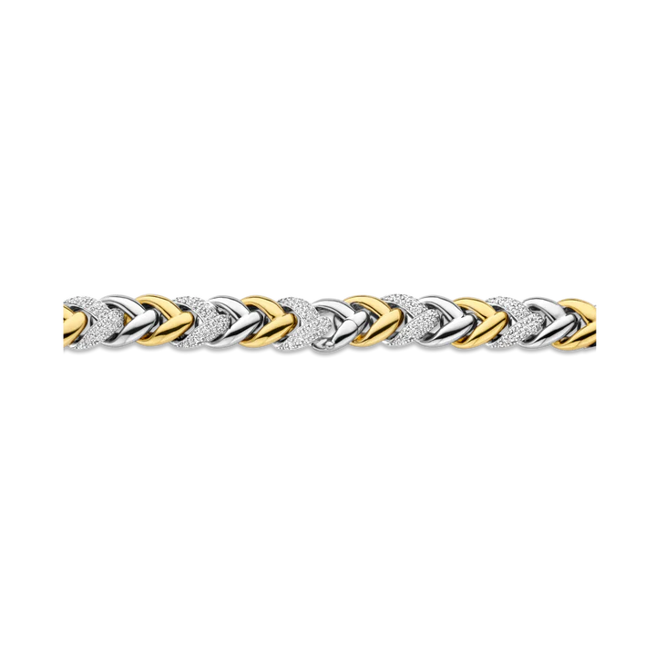 Photo of Cubic Zirconia Braided Link Necklace in a decorative scene, designed by , available at Plumb Gold & Plumb Silver