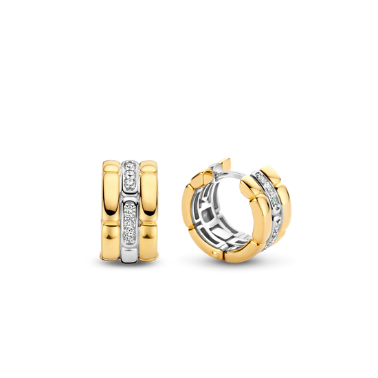 Photo of Cubic Zirconia Fancy Link Hoops in a decorative scene, designed by , available at Plumb Gold & Plumb Silver