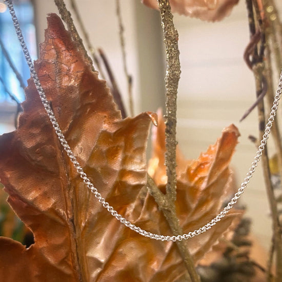 Load image into Gallery viewer, Photo of Diamond Cut Silver Chain in a decorative scene, designed by -, available at Plumb Gold &amp;amp; Plumb Silver

