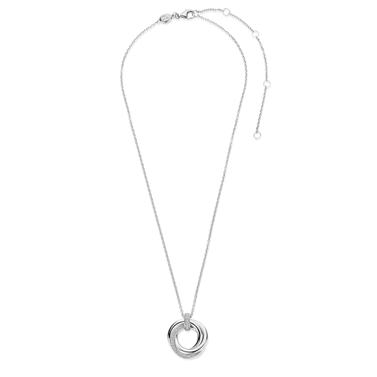 Photo of Entwined Circles Necklace in a decorative scene, designed by -, available at Plumb Gold & Plumb Silver