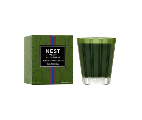 Photo of Midnight Moss and Vetiver Candle in a decorative scene, designed by , available at Plumb Gold & Plumb Silver