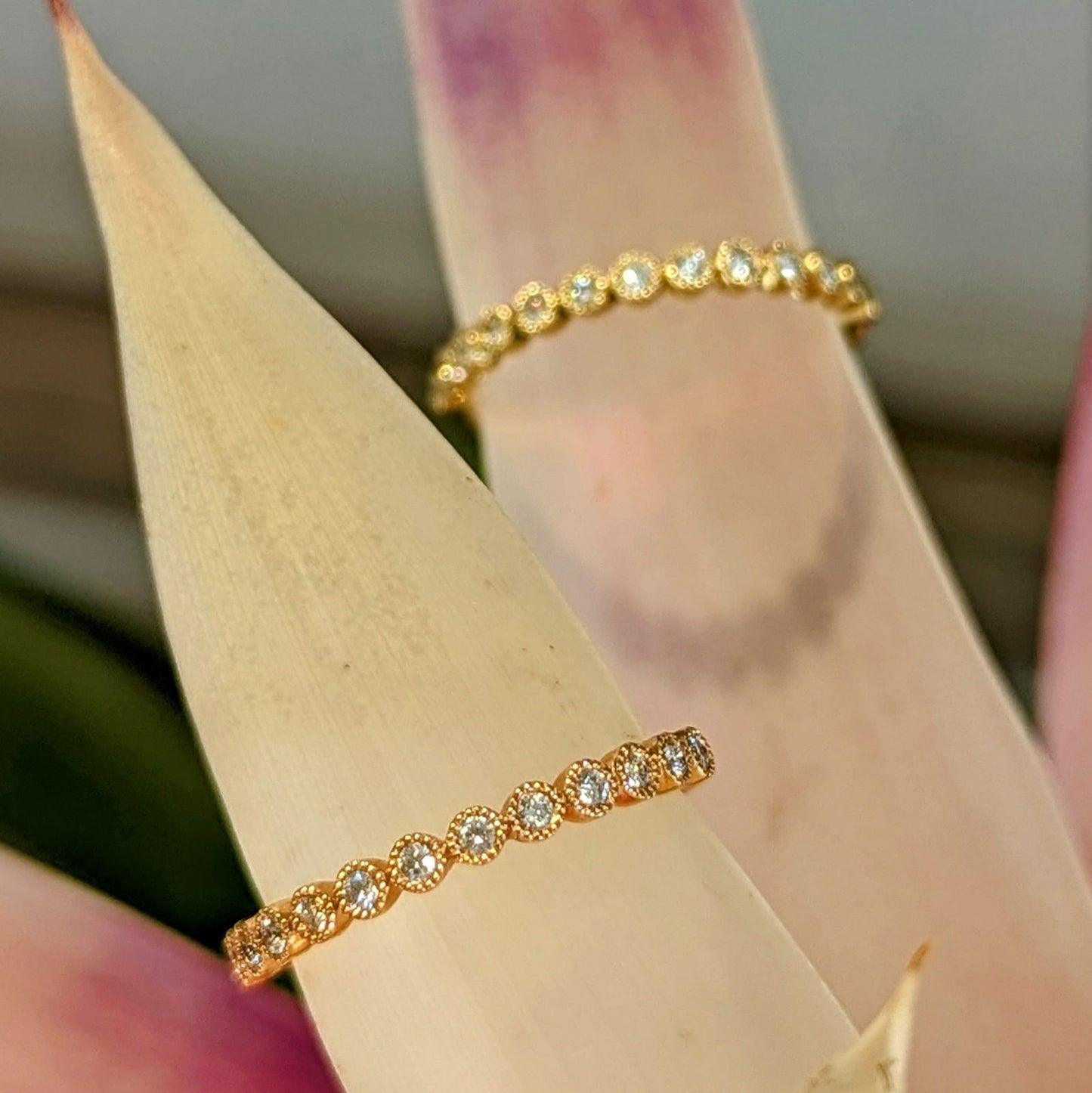 Photo of "Regan" Band in a decorative scene, designed by , available at Plumb Gold & Plumb Silver