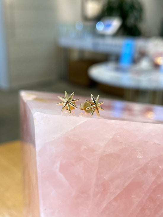 Photo of Star Burst Studs in a decorative scene, designed by , available at Plumb Gold & Plumb Silver