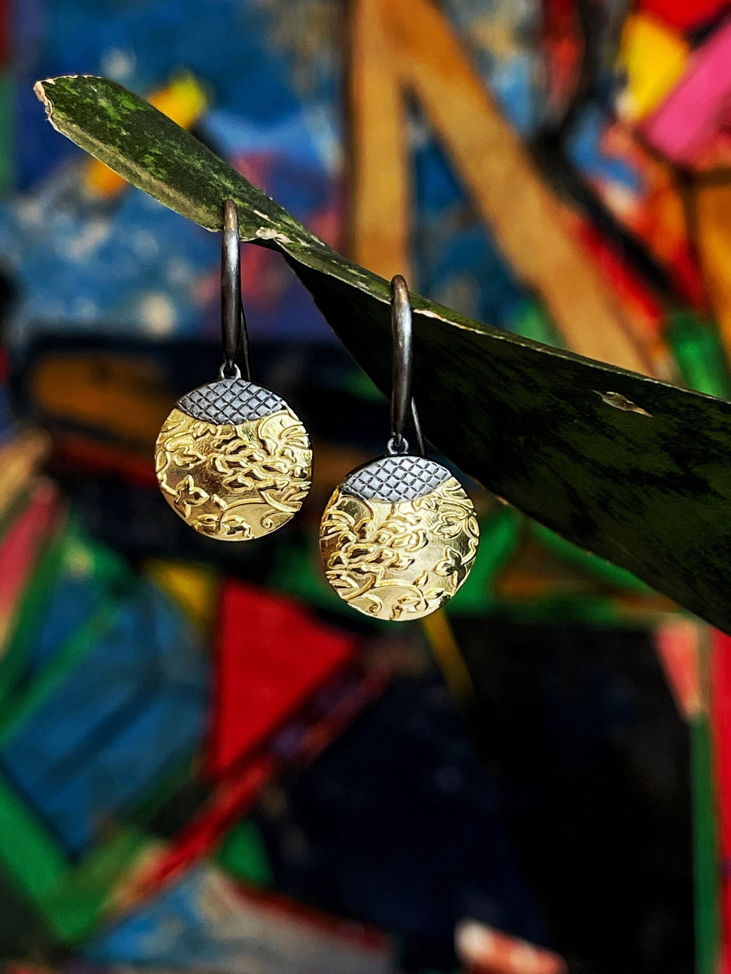 Photo of "Tokyo" Earrings in a decorative scene, designed by , available at Plumb Gold & Plumb Silver