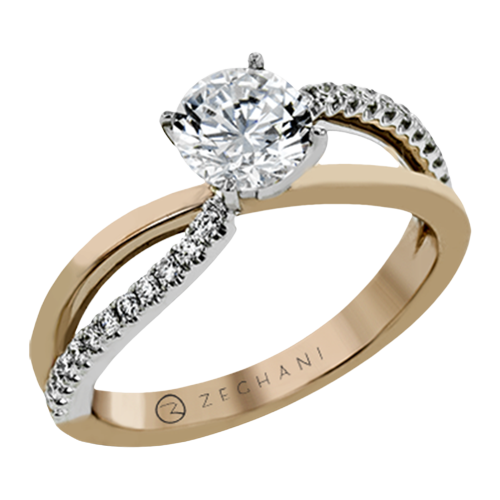 Photo of "Wave" Split Shank Engagement Ring in a decorative scene, designed by , available at Plumb Gold & Plumb Silver