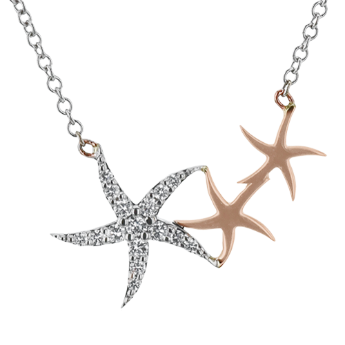 Photo of Zeghani Starfish Necklace in a decorative scene, designed by , available at Plumb Gold & Plumb Silver