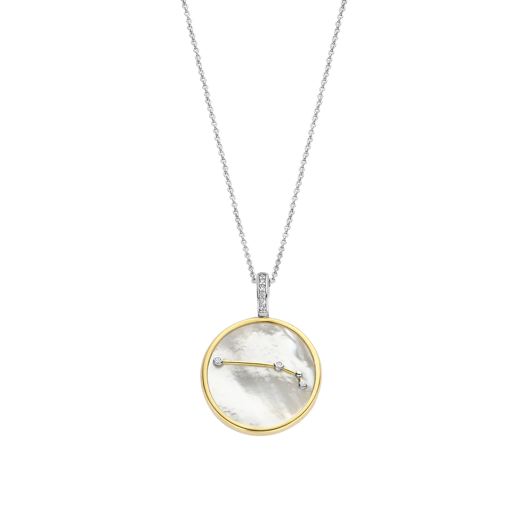 Photo of Zodiac Pendant in a decorative scene, designed by , available at Plumb Gold & Plumb Silver