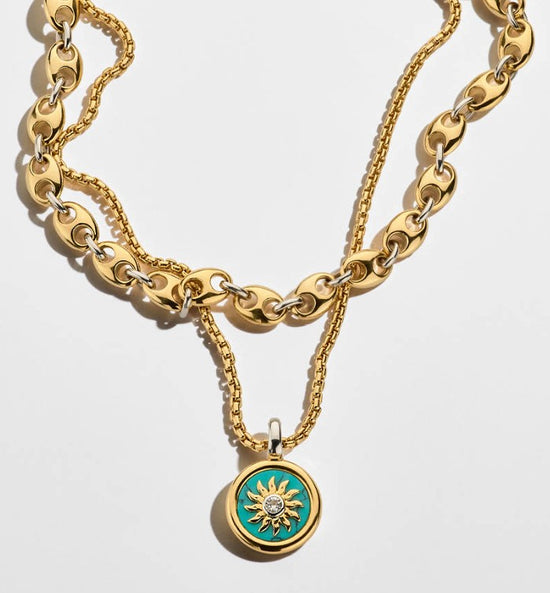 Gold plated sunburst turquoise necklace