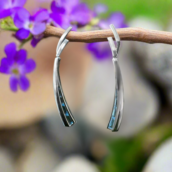 Blue Topaz Hinged Swoop Earrings