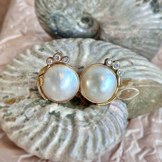 Mabe Pearl and Diamond Earrings