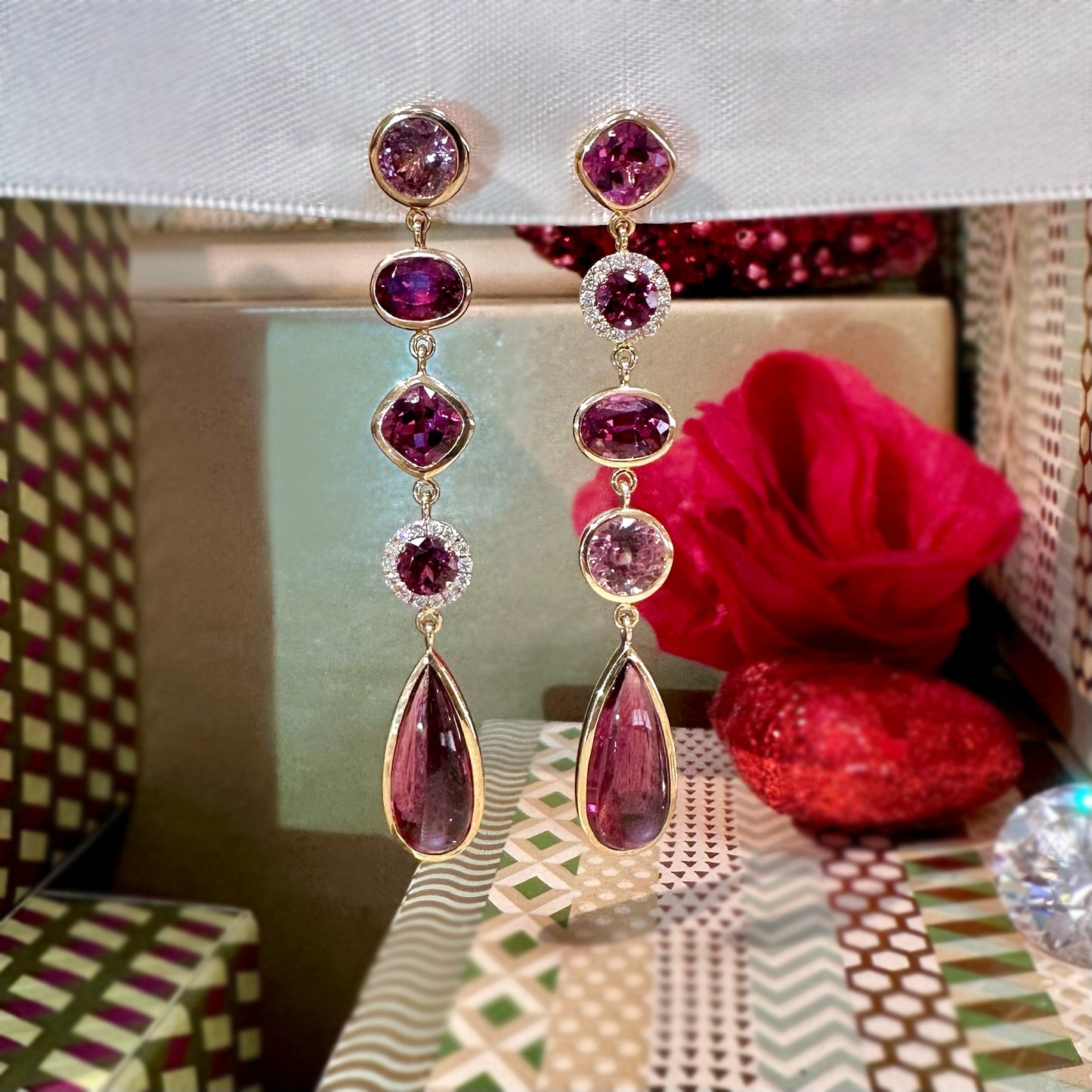 Pink Muti-Gem Dangle Earrings