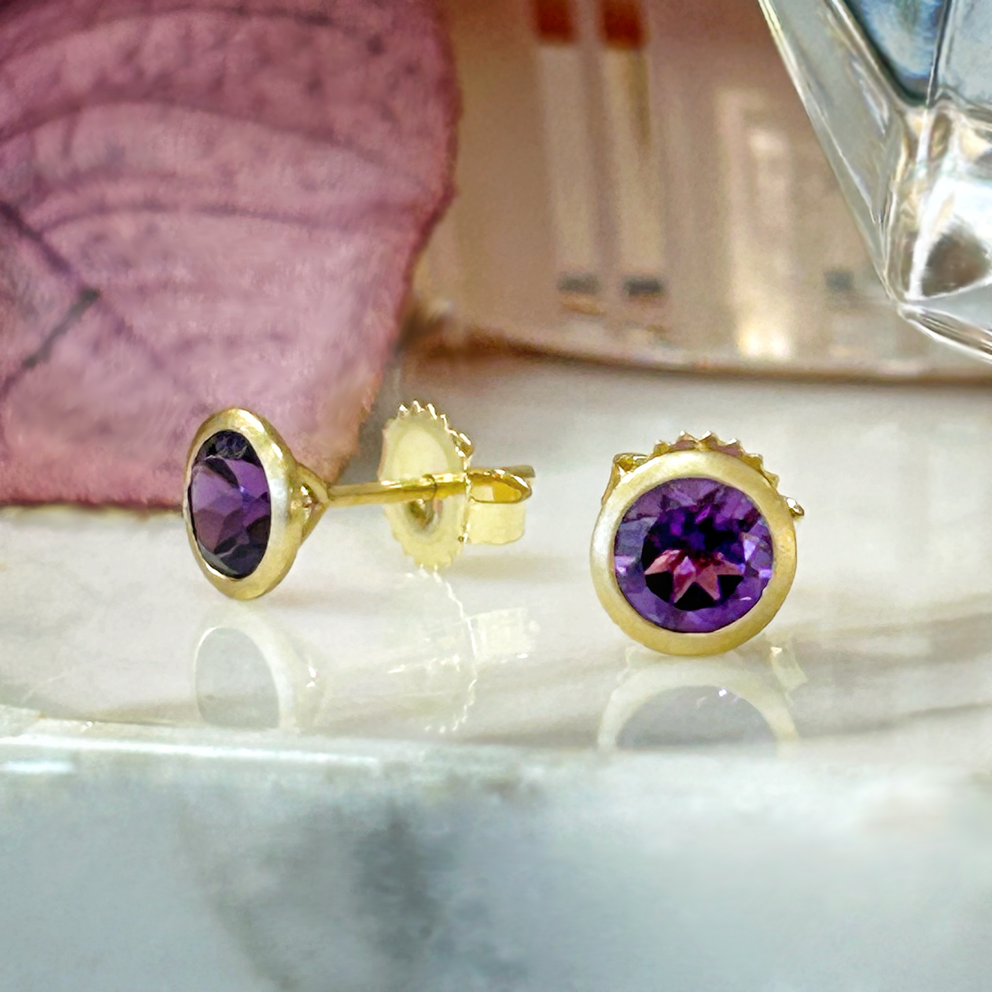 Amethyst Bezel Earring, 1.49cts