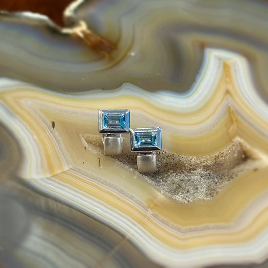 Blue Topaz Baguette Huggies