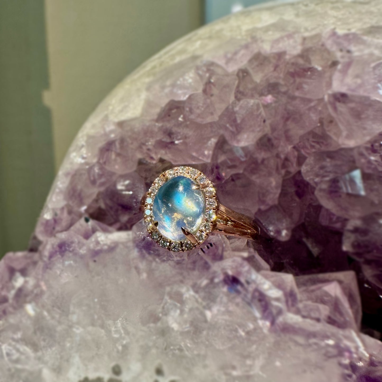 Oval Moonstone Halo Ring