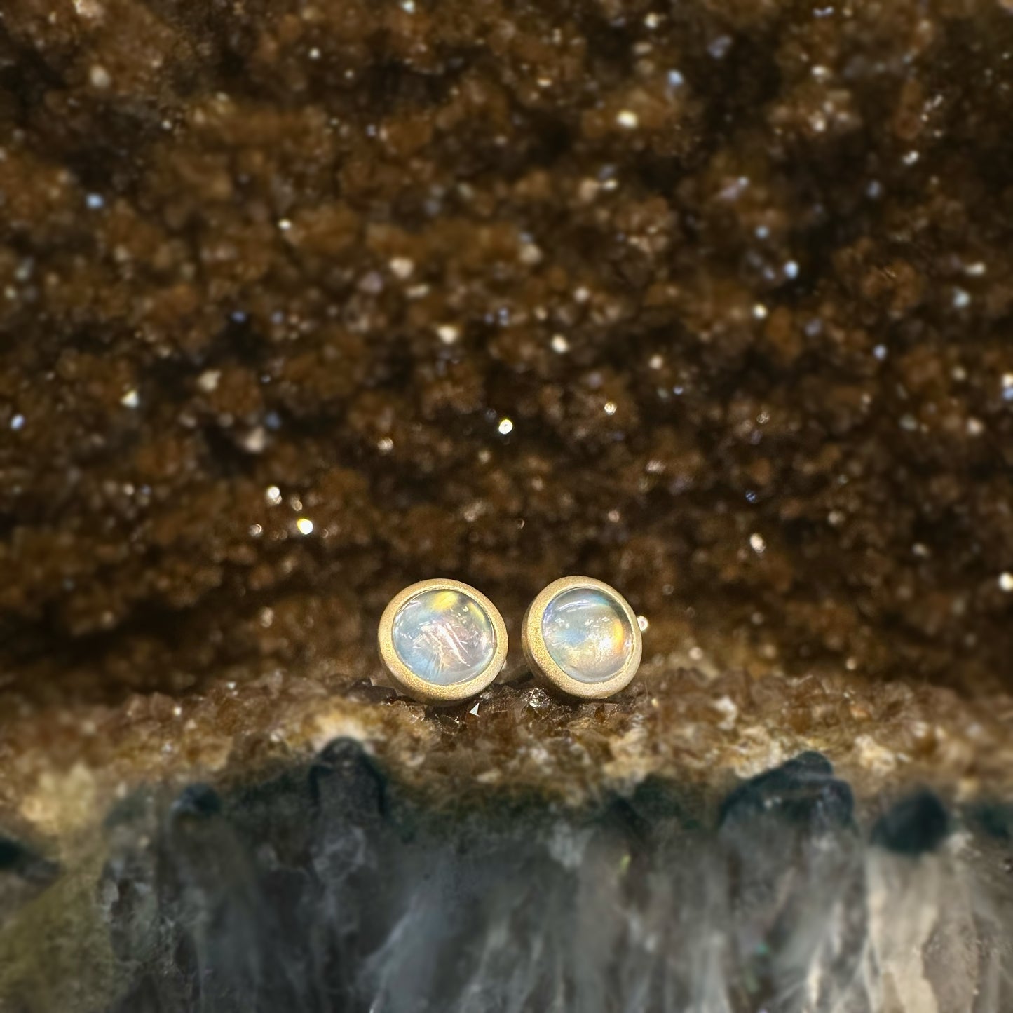 Round Moonstone Bezel Studs