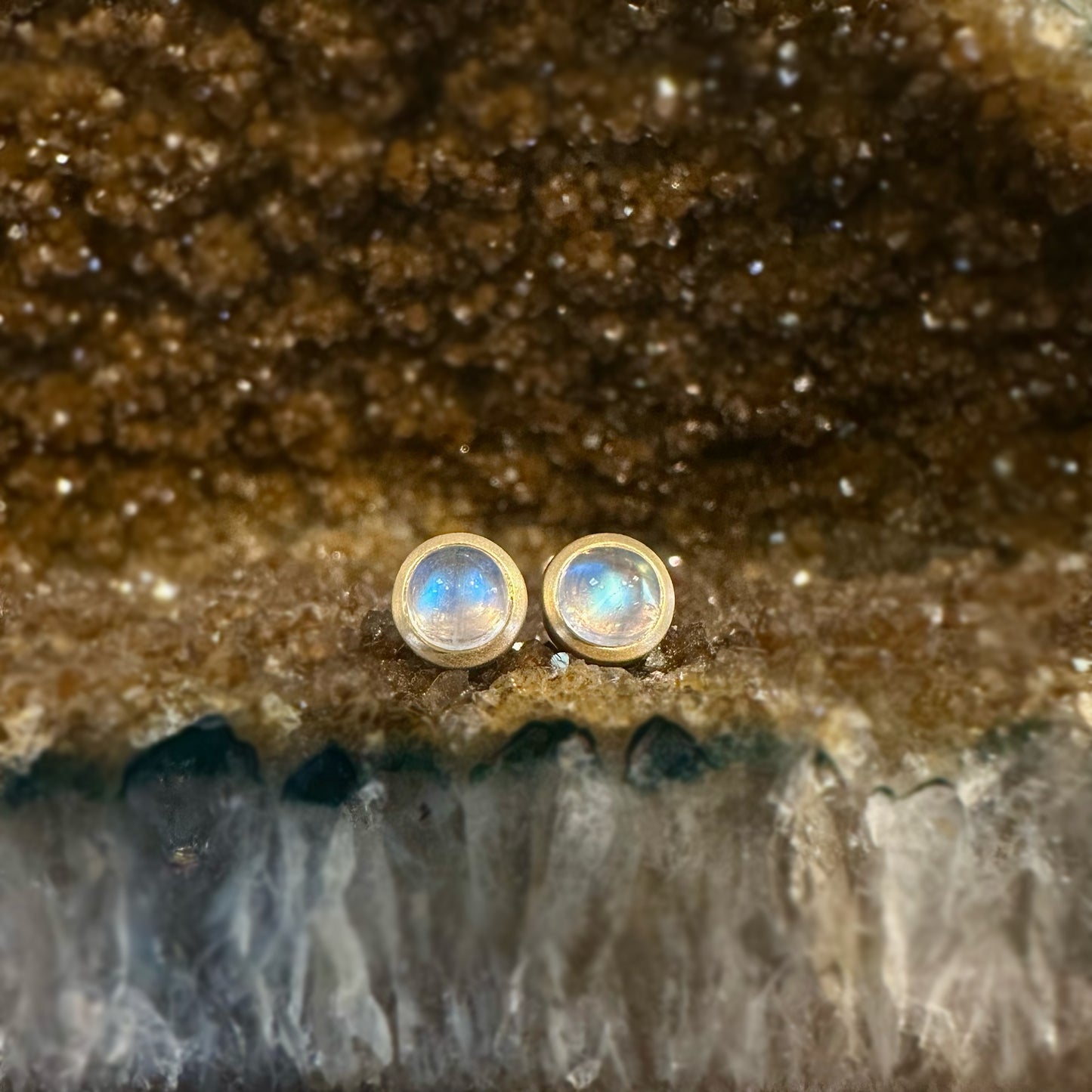 Round Moonstone Bezel Studs