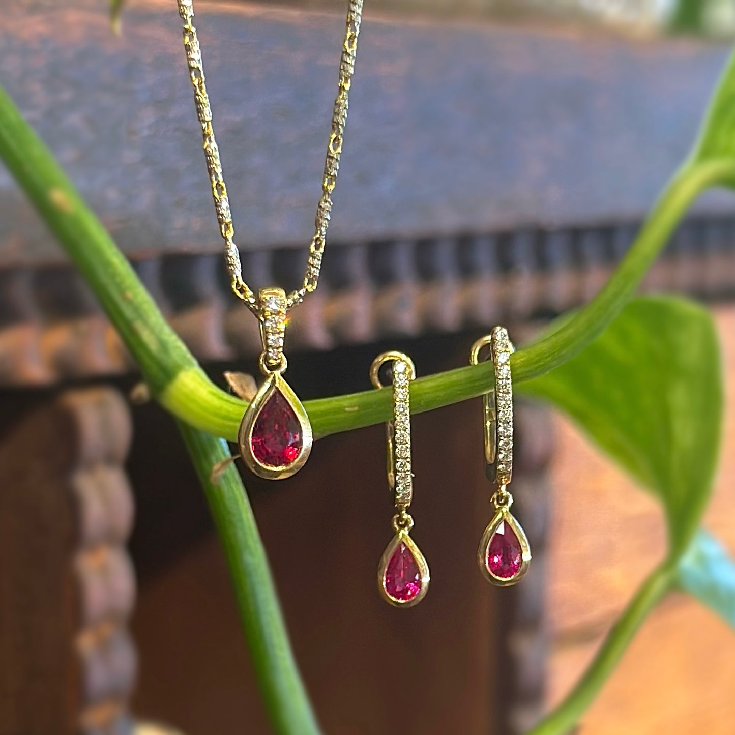 Ruby Pear Dangles