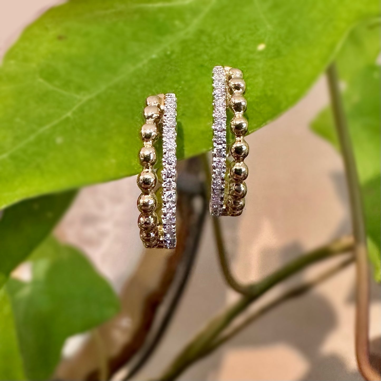 Small Beaded Diamond Hoop
