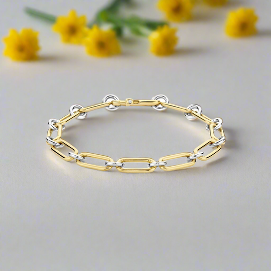 Elongated Link Two Tone Bracelet