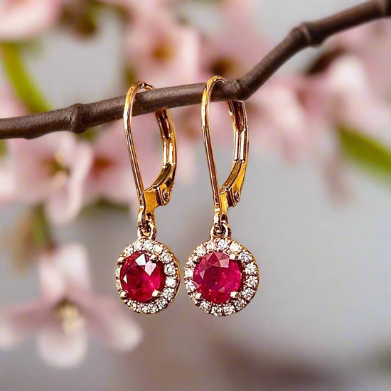 Rosy Ruby Halo Dangles