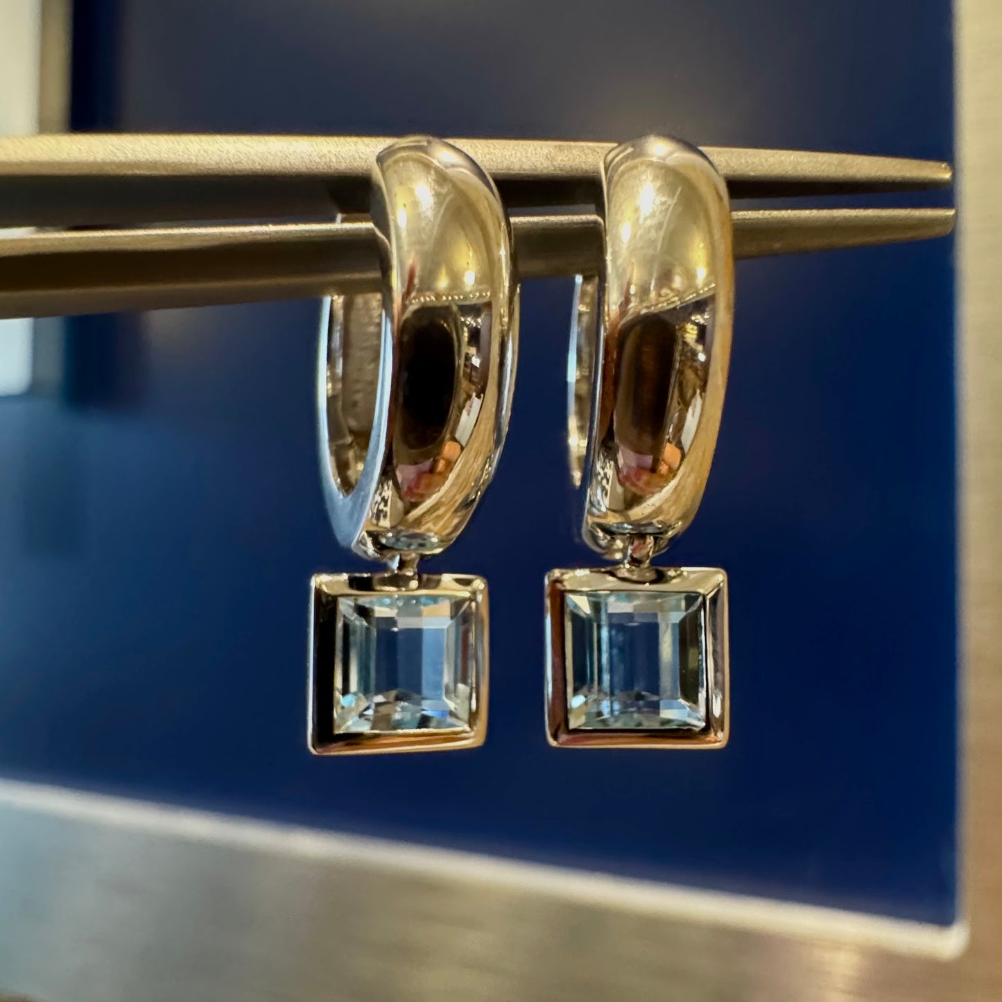 Blue topaz Princess Hoops