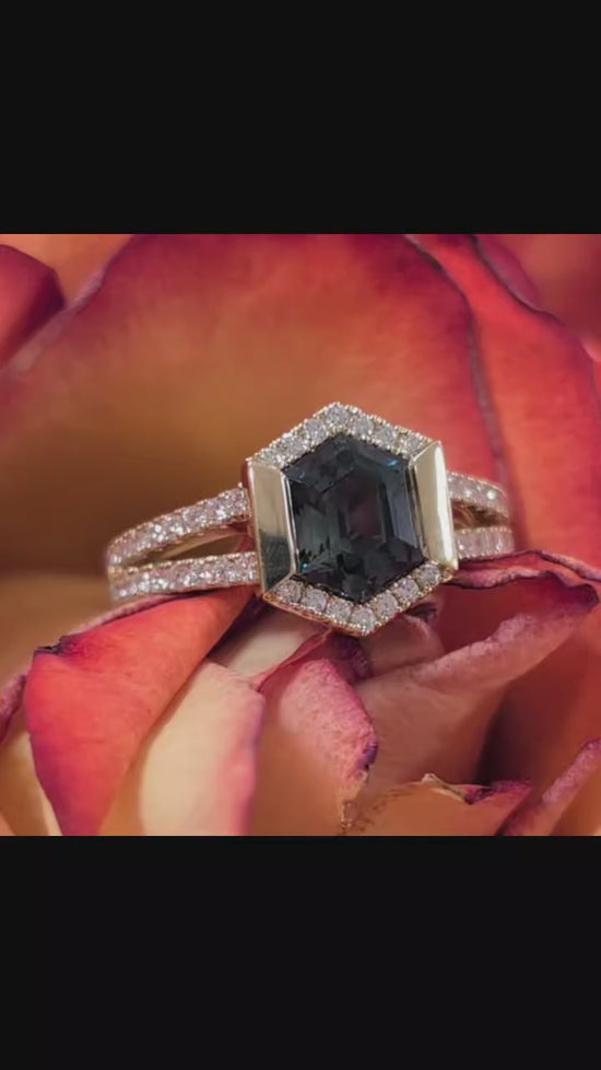 Load and play video in Gallery viewer, Sapphire Hexagon Halo Ring
