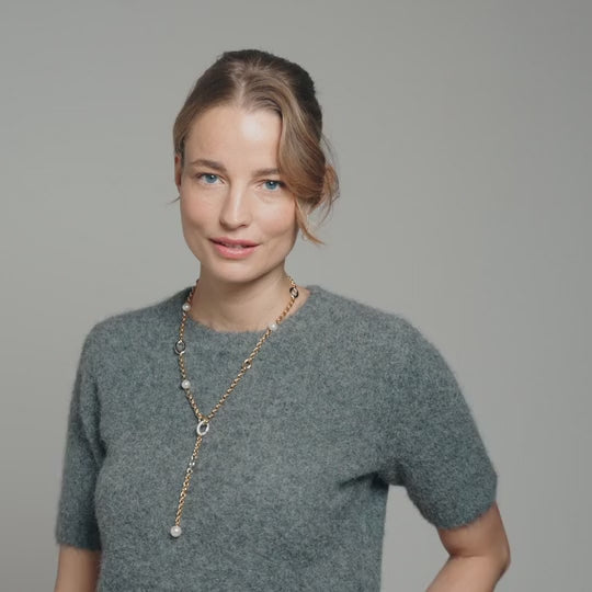 Load and play video in Gallery viewer, Pearl CZ Drop Links Earrings
