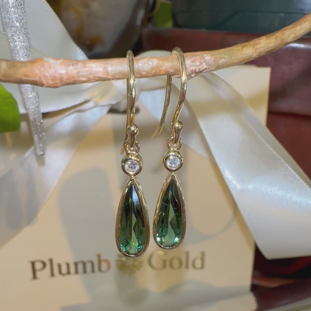 Green Tourmaline and Diamond Drop Earrings