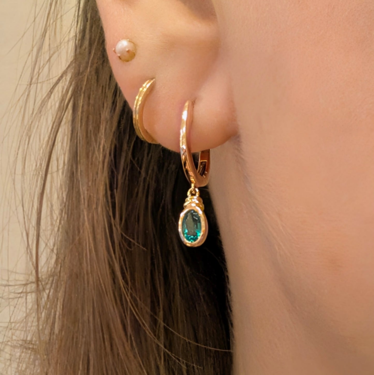 Emerald Drop Hoops