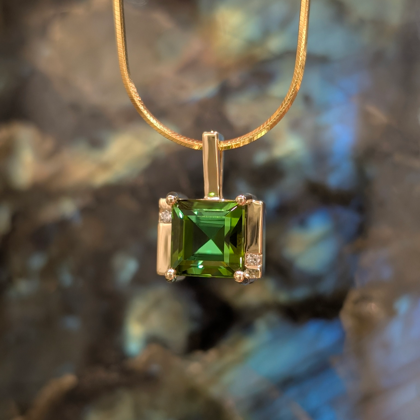 Tourmaline and Diamond Square Pendant