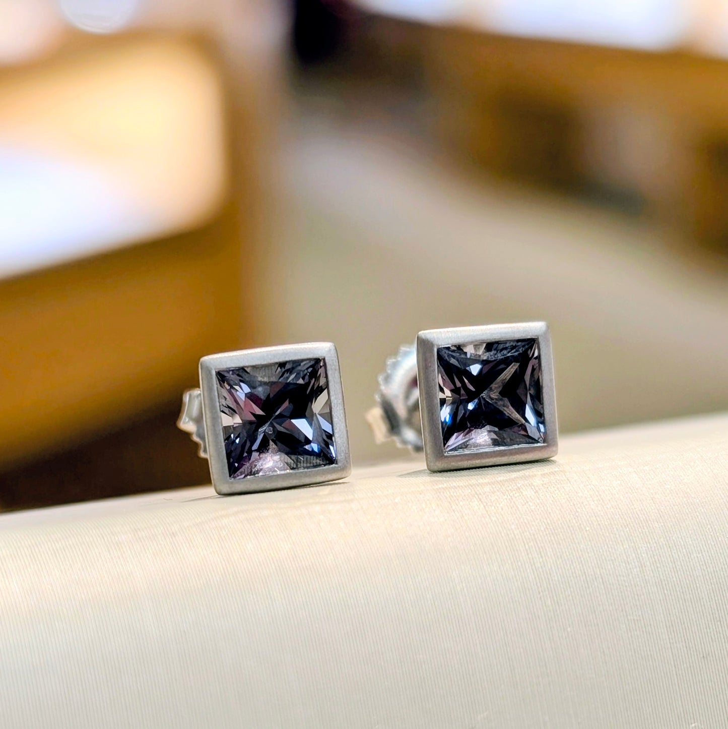 Princess Cut Gray Spinel Studs