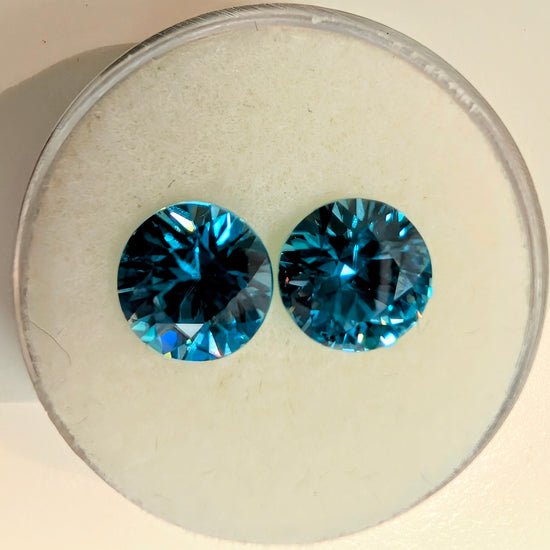 Pair of Round Blue Zircon 2=5.07ct