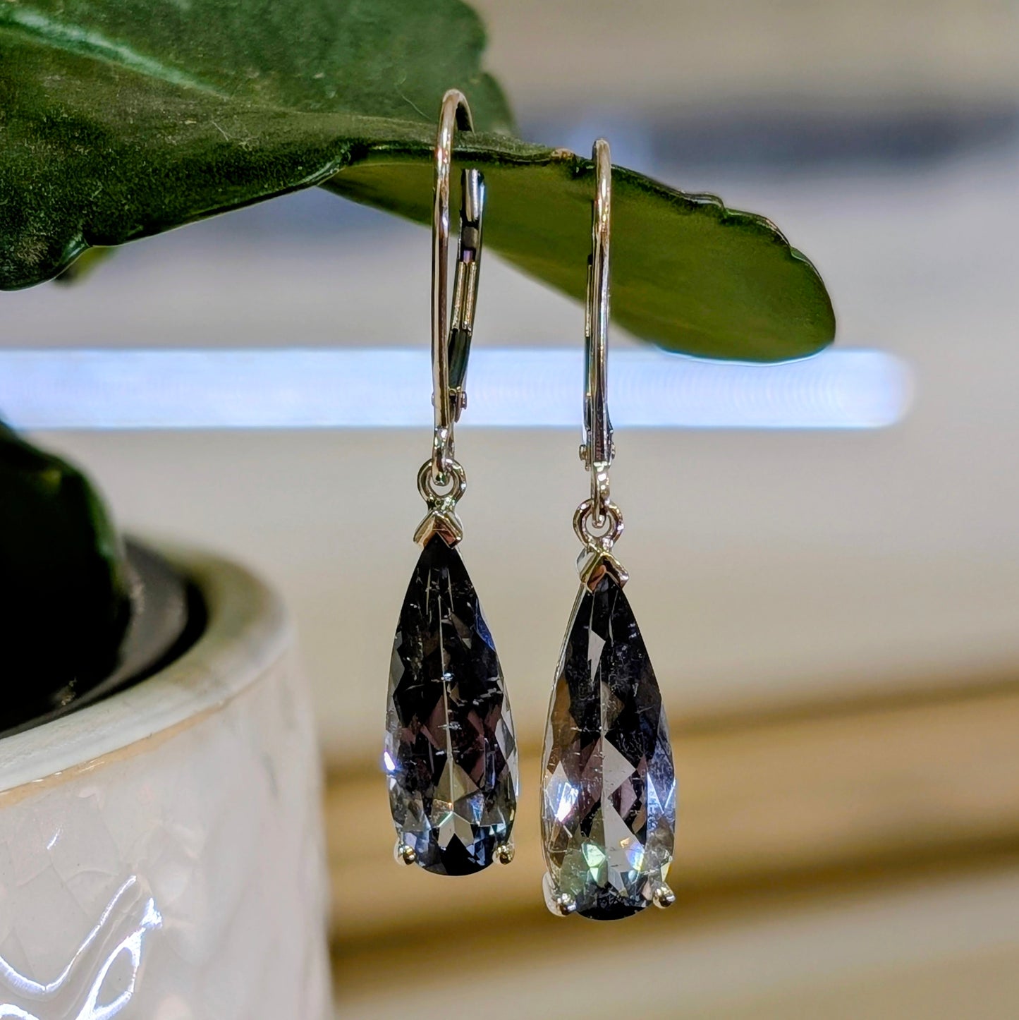 Grey Tourmaline Pear Drop Earring