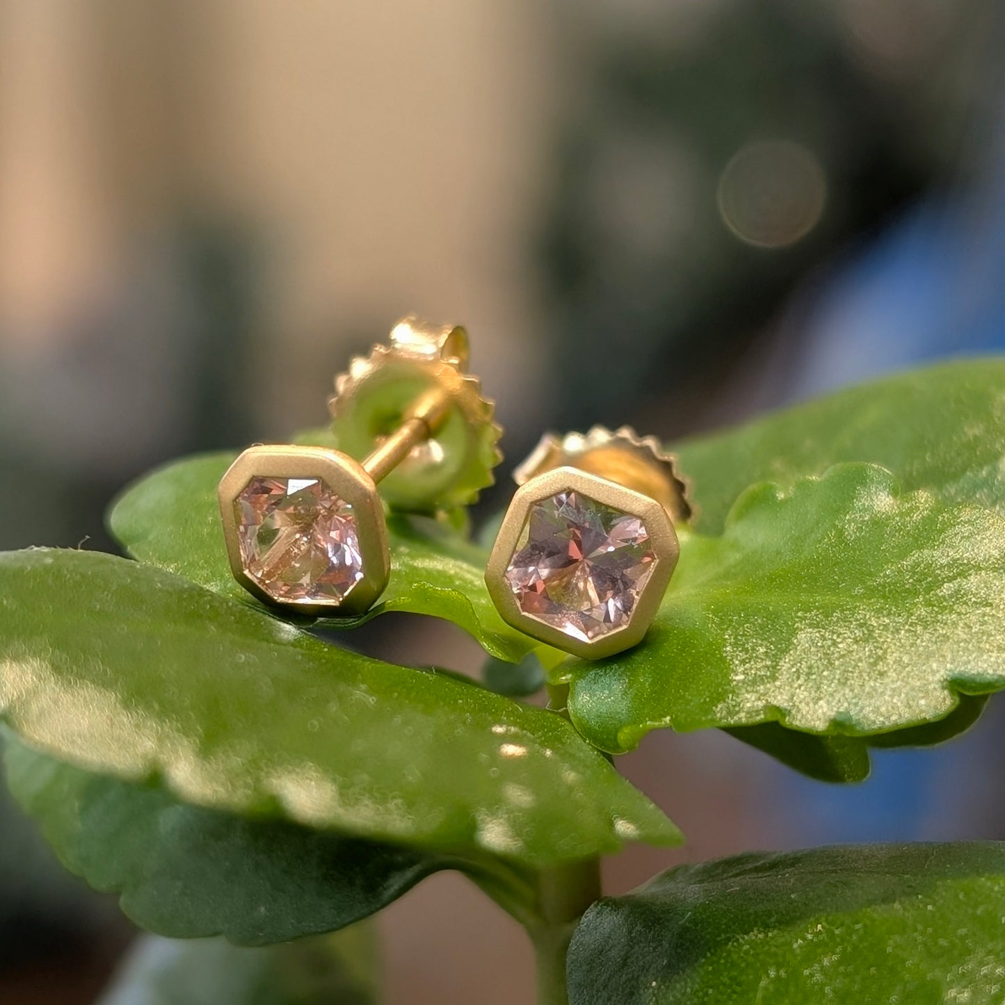 Morganite Radiant Cut Bezel Studs
