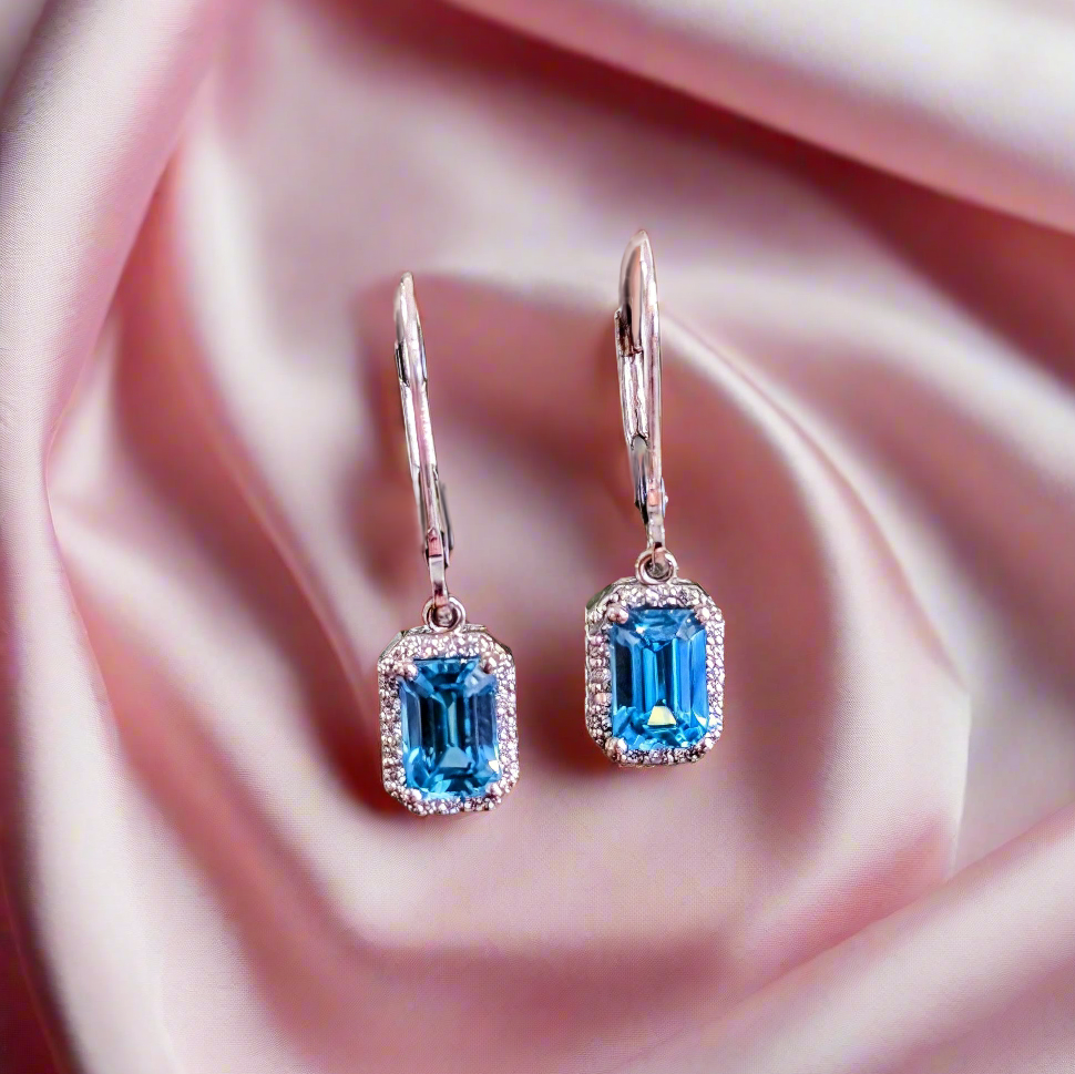 Blue Zircon Dangle Earrings