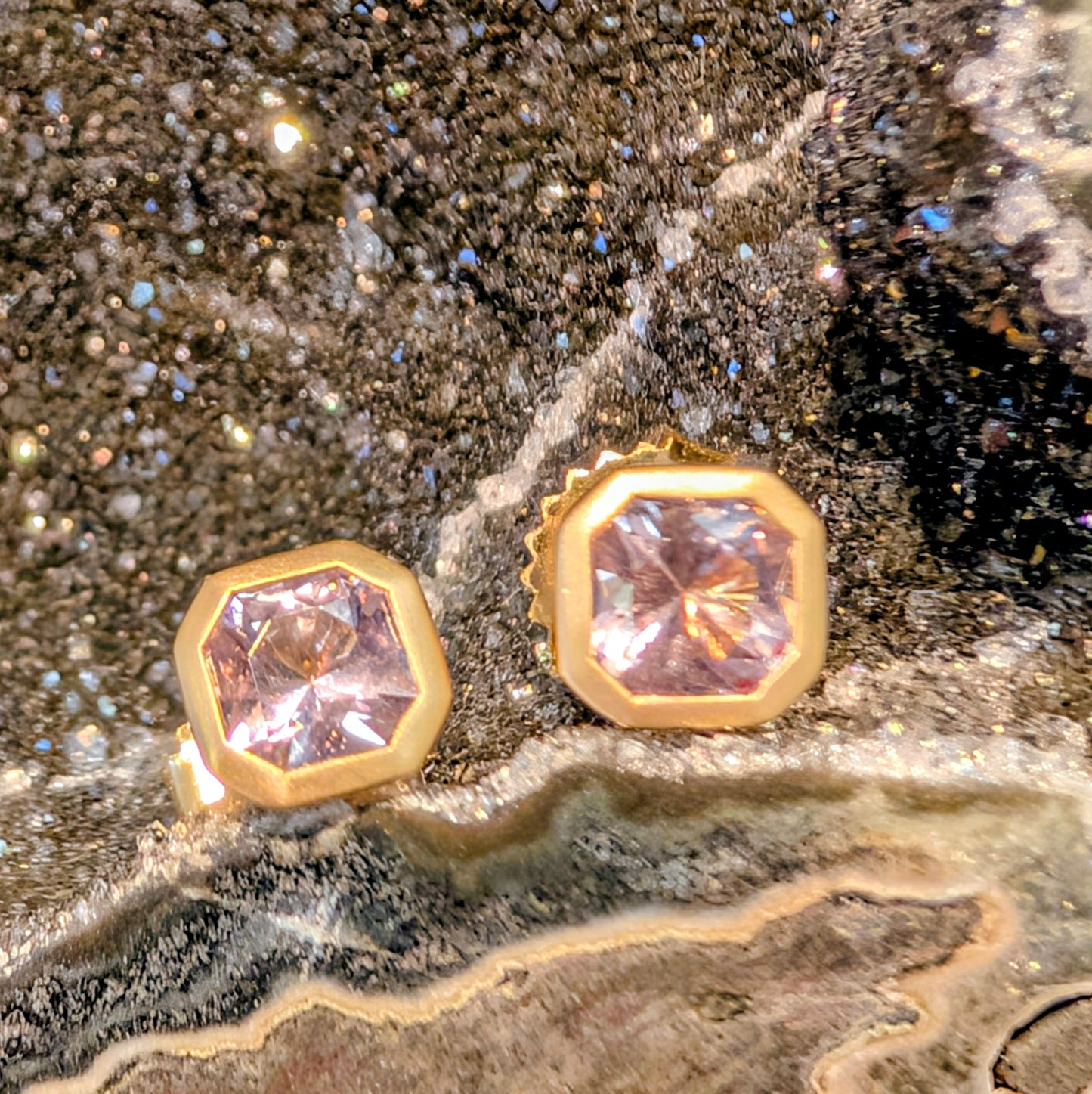 Morganite Radiant Cut Bezel Studs