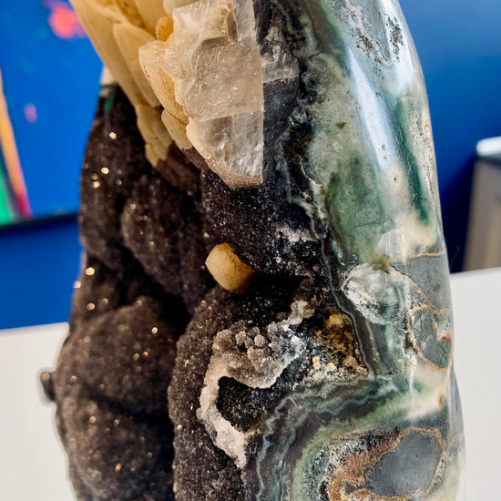 Black Druzy & Calcite Point Geode